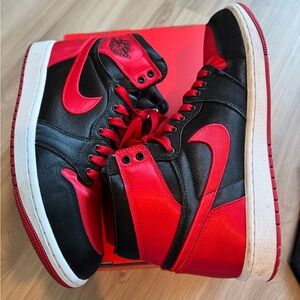 Nike Black and Red High-Top Retro OG Satin Bred Sneakers